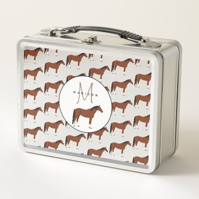 Horse Monogrammed School Metal Lunch Box (Front)