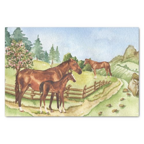 Horse Mother Colt Watercolor Landscape Tissue Paper