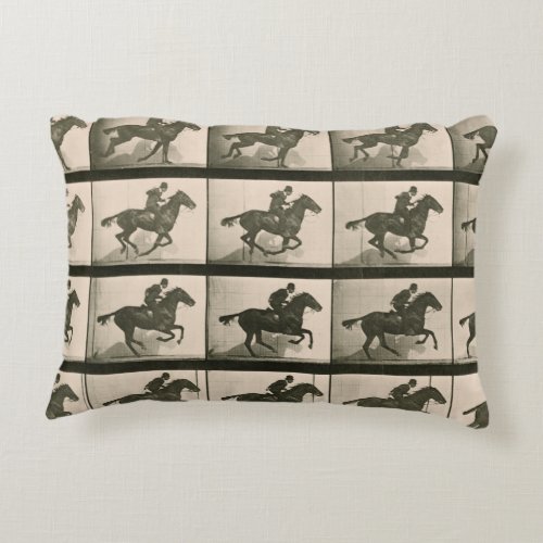 Horse Motion Vintage Photography Accent Pillow