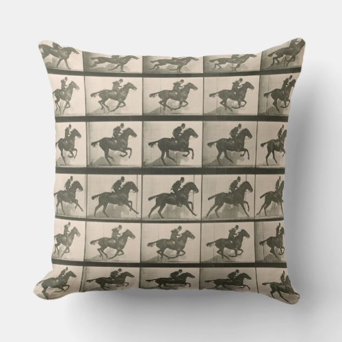 Horse Motion Vintage Photography Outdoor Pillow