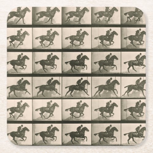 Horse Motion Vintage Photography Square Paper Coaster