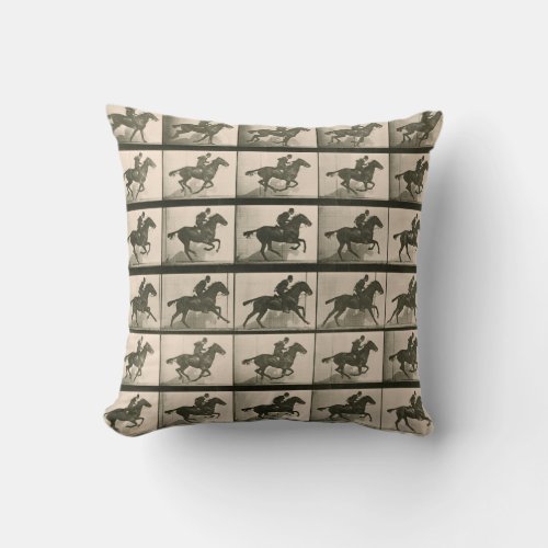 Horse Motion Vintage Photography Throw Pillow