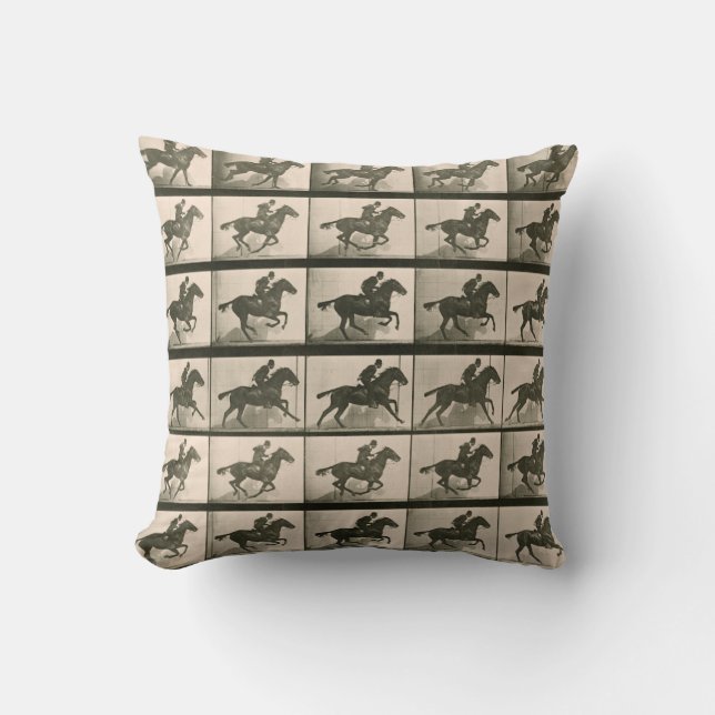 Horse Motion Vintage Photography Throw Pillow (Front)