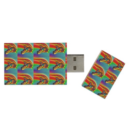Horse multicoloured  wood flash drive