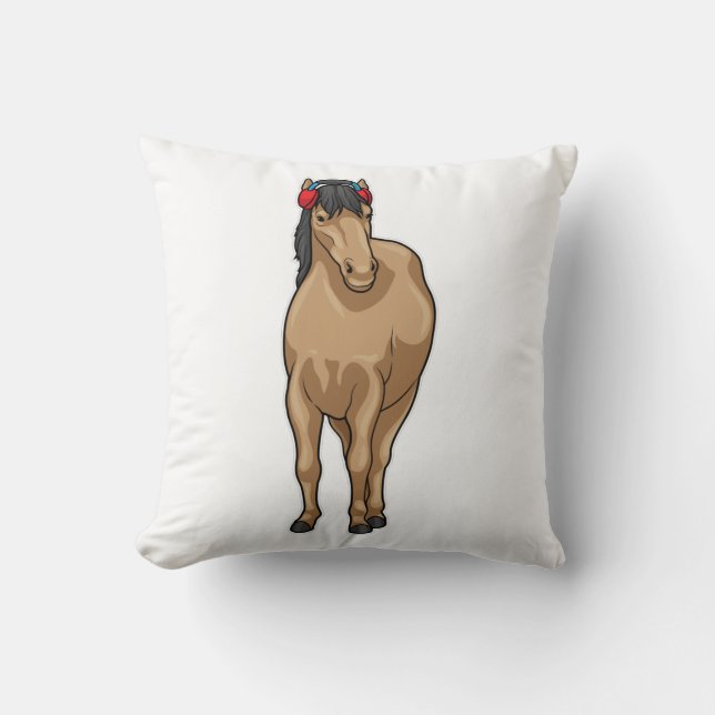 Horse Music Headphone Throw Pillow (Front)