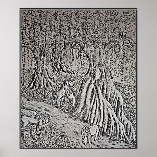 Horse Myth Black & White Print, Poster (Front)