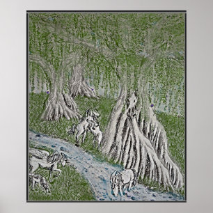 Horse Myth Colored Print, Poster