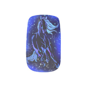 Horse Nail Art Running In Blue Moonlight