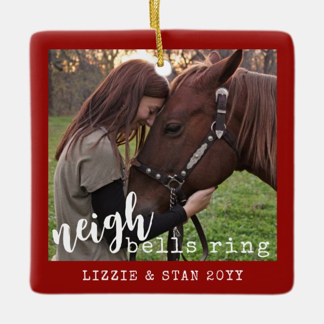 Horse Neigh Bells Ring Personalized Photo Ceramic Ornament (Front)