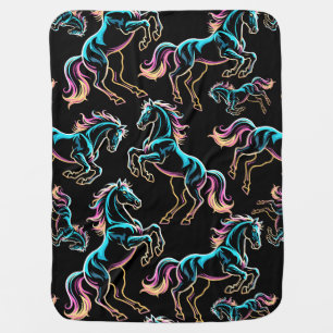 Horse Neon Light Glitch Retro Style Baby Blanket