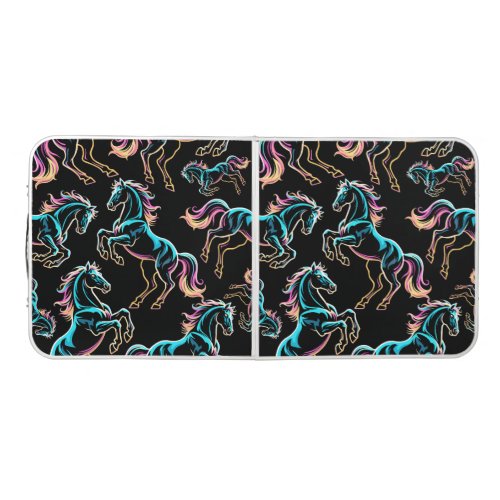 Horse Neon Light Glitch Retro Style Beer Pong Table