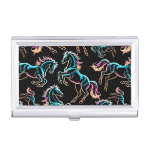 Horse Neon Light Glitch Retro Style Business Card Case