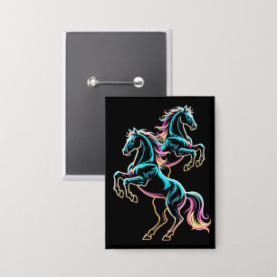Horse Neon Light Glitch Retro Style Button