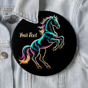 Horse Neon Light Glitch Retro Style Button