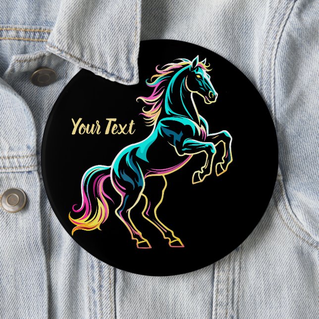 Horse Neon Light Glitch Retro Style Button (In Situ)