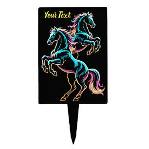Horse Neon Light Glitch Retro Style Cake Topper