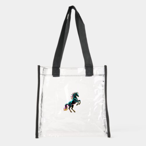 Horse Neon Light Glitch Retro Style Clear Tote Bag