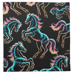 Horse Neon Light Glitch Retro Style Cloth Napkin