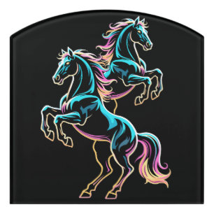Horse Neon Light Glitch Retro Style Door Sign