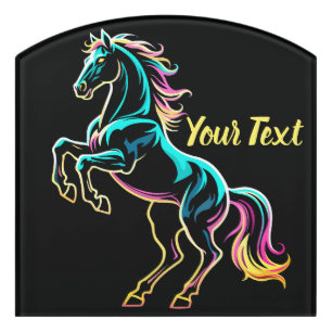Horse Neon Light Glitch Retro Style Door Sign