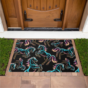 Horse Neon Light Glitch Retro Style Doormat