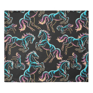 Horse Neon Light Glitch Retro Style Duvet Cover