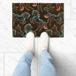 Horse Neon Light Glitch Retro Style Fiber Doormat