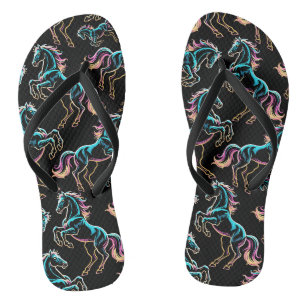 Horse Neon Light Glitch Retro Style Flip Flops