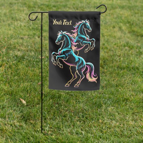 Horse Neon Light Glitch Retro Style Garden Flag