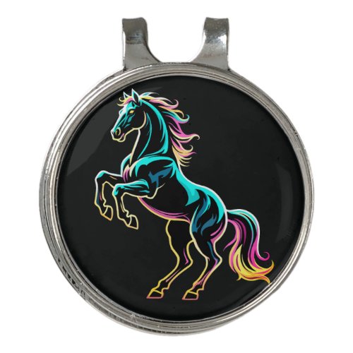 Horse Neon Light Glitch Retro Style Golf Hat Clip