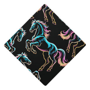 Horse Neon Light Glitch Retro Style Graduation Cap Topper