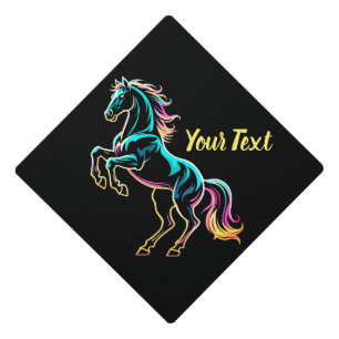 Horse Neon Light Glitch Retro Style Graduation Cap Topper