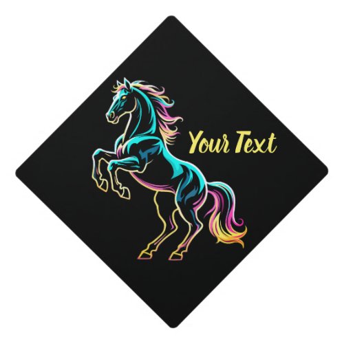 Horse Neon Light Glitch Retro Style Graduation Cap Topper
