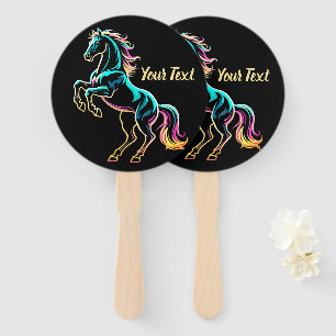 Horse Neon Light Glitch Retro Style Hand Fan
