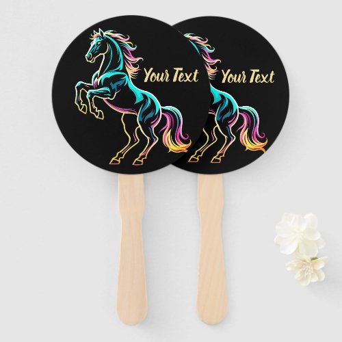 Horse Neon Light Glitch Retro Style Hand Fan