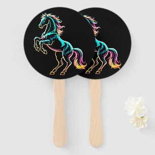 Horse Neon Light Glitch Retro Style Hand Fan