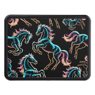Horse Neon Light Glitch Retro Style Hitch Cover