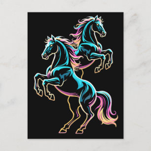 Horse Neon Light Glitch Retro Style Holiday Postcard