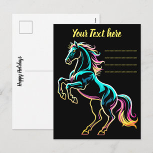 Horse Neon Light Glitch Retro Style Holiday Postcard