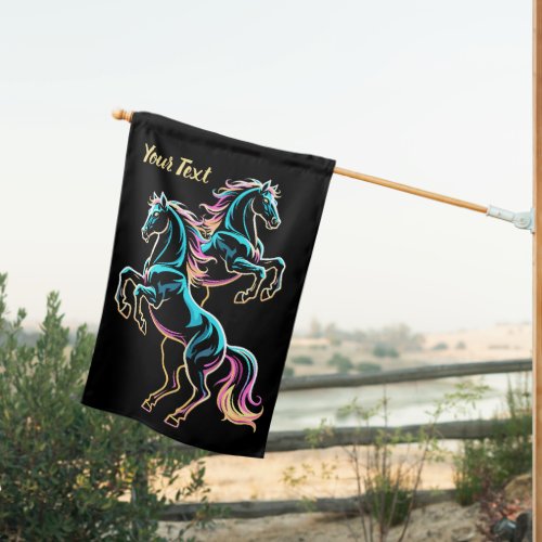 Horse Neon Light Glitch Retro Style House Flag