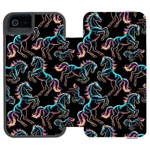Horse Neon Light Glitch Retro Style iPhone SE/5/5s Wallet Case