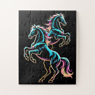 Horse Neon Light Glitch Retro Style Jigsaw Puzzle