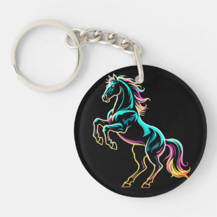 Horse Neon Light Glitch Retro Style Keychain