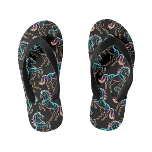 Horse Neon Light Glitch Retro Style Kid's Flip Flops