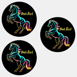 Horse Neon Light Glitch Retro Style Labels