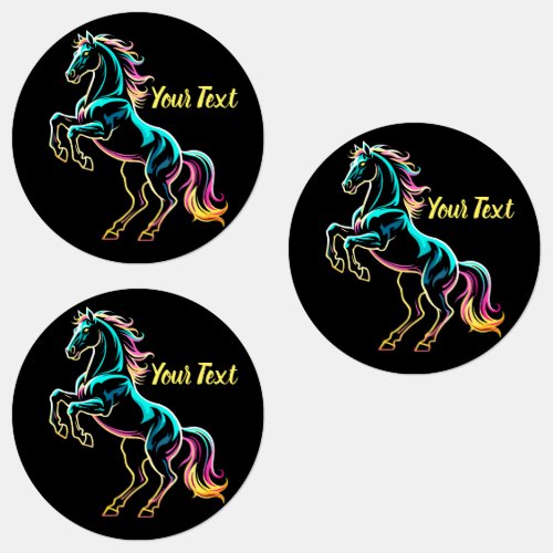 Horse Neon Light Glitch Retro Style Labels