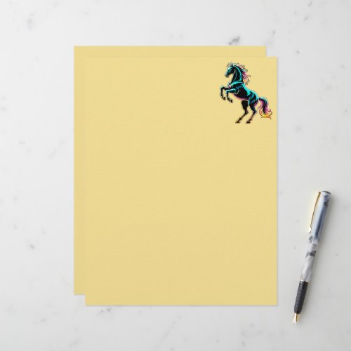 Horse Neon Light Glitch Retro Style Letterhead