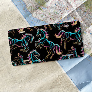 Horse Neon Light Glitch Retro Style License Plate