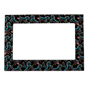 Horse Neon Light Glitch Retro Style Magnetic Frame