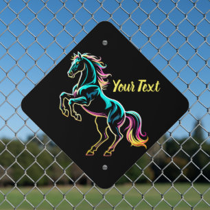 Horse Neon Light Glitch Retro Style Metal Sign